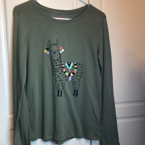 CAT /& JACK Girls Shirt Top Eco White LLama Graphic Tee Long Sleeve NWT